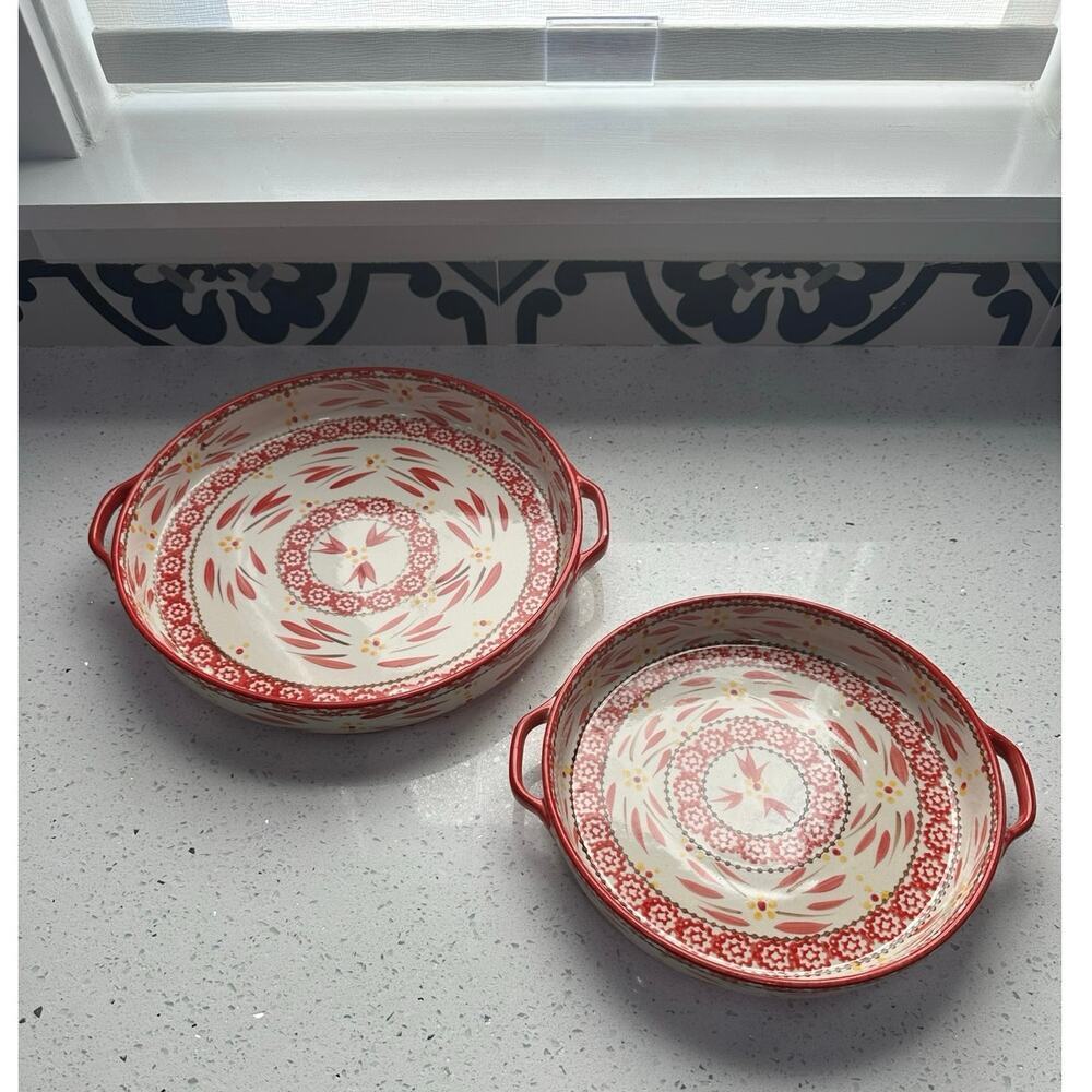 Set of 2 Temptations by Tara Old World Shallow Round Baking Dish 1.0qt and 1.5qt
